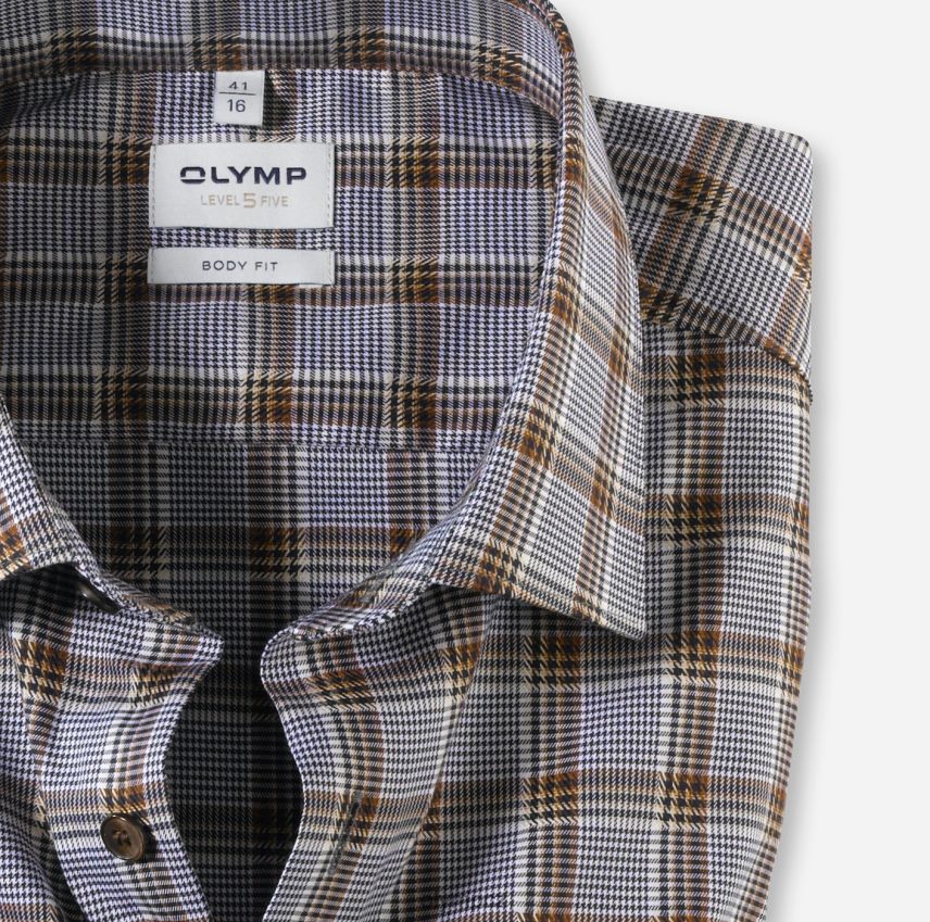 oblečení OLYMP body pět úrovně, obchodní košile, new york kent, hnědá PN4446427